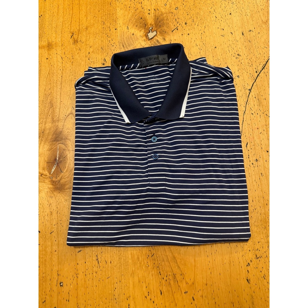 G/FORE Striped Golf Polo Size M Mens Navy Blue White Short‎ Sleeve Performance